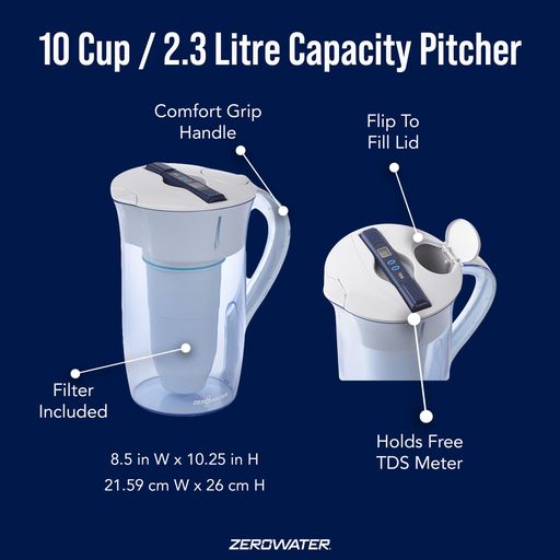 ZeroWater 10-Cup / 2.3 Litre Round Water Filter Jug