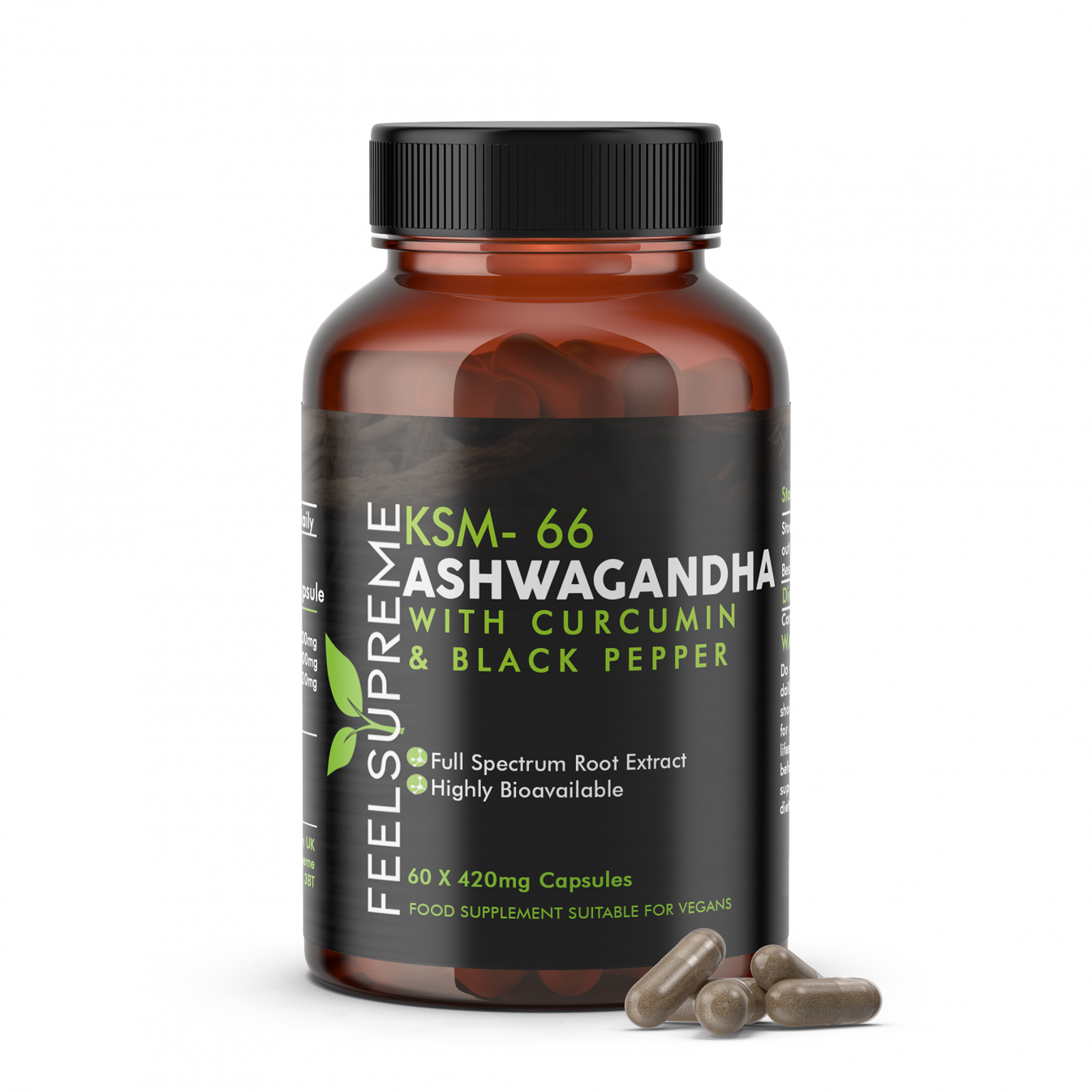 Feel Supreme KSM-66 Ashwagandha with Curcumin & Black Pepper 60 Capsules