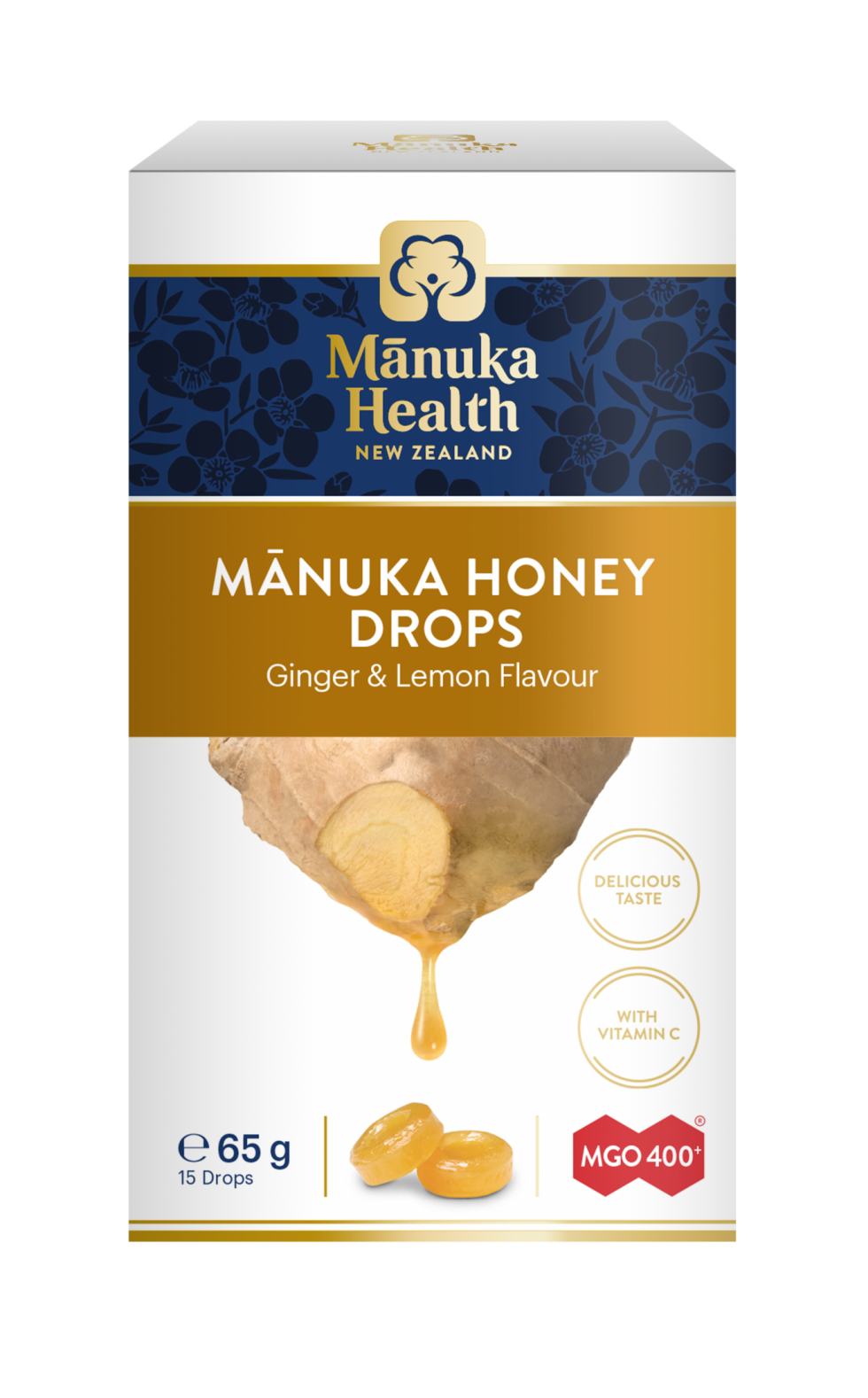 Manuka Health Products - Manuka Honey Drops Ginger & Lemon MGO 400+ 65g 15 Lozenges