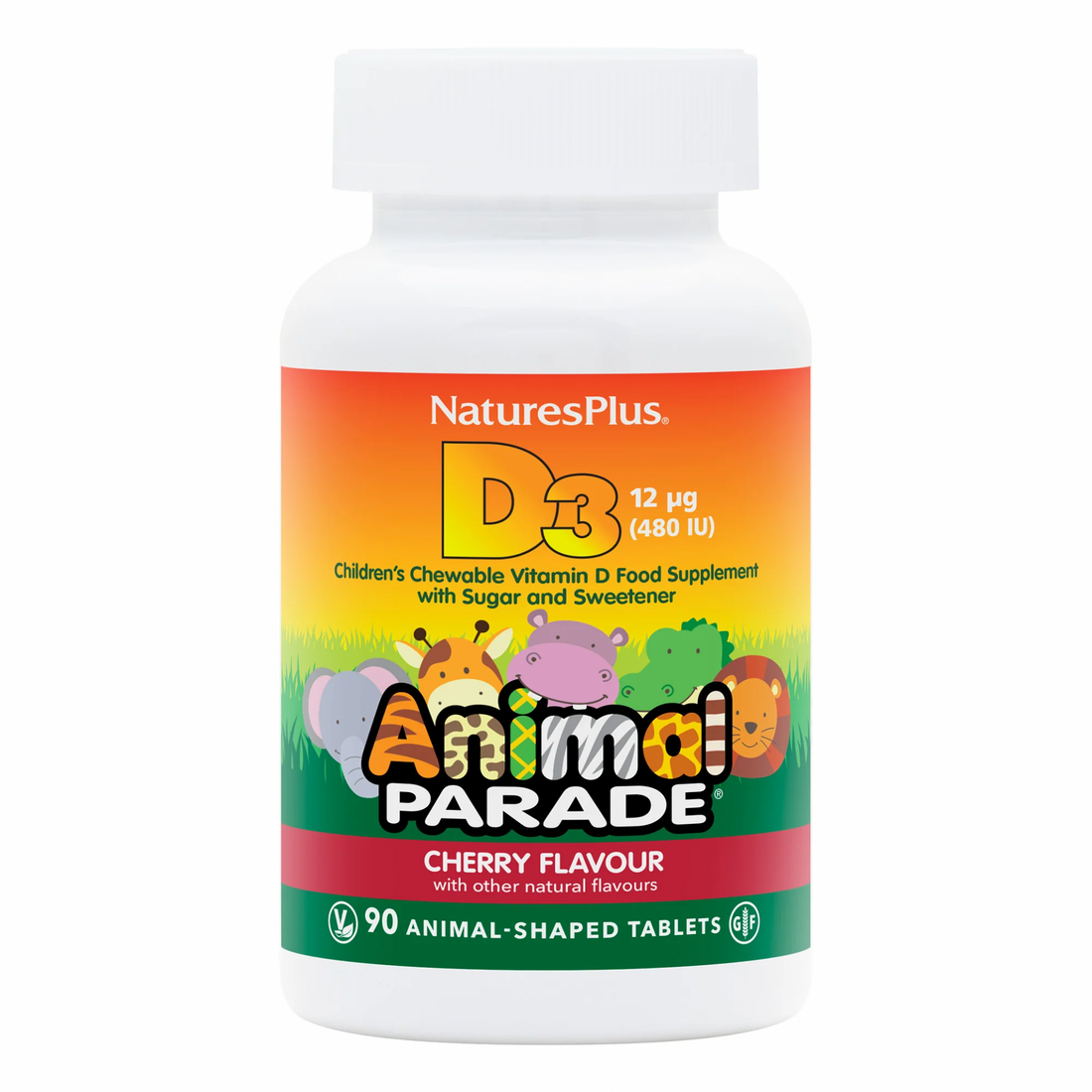 NaturesPlus Animal Parade D3 12ug (480 IU) Cherry Flavour 90 Chewable tablets