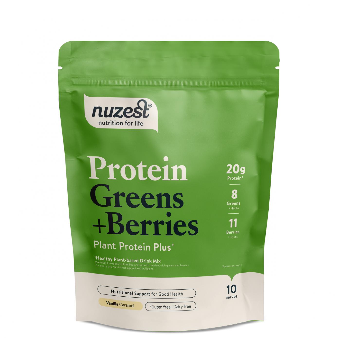 Nuzest Protein Greens + Berries Plant Protein Plus Vanilla Caramel 300g
