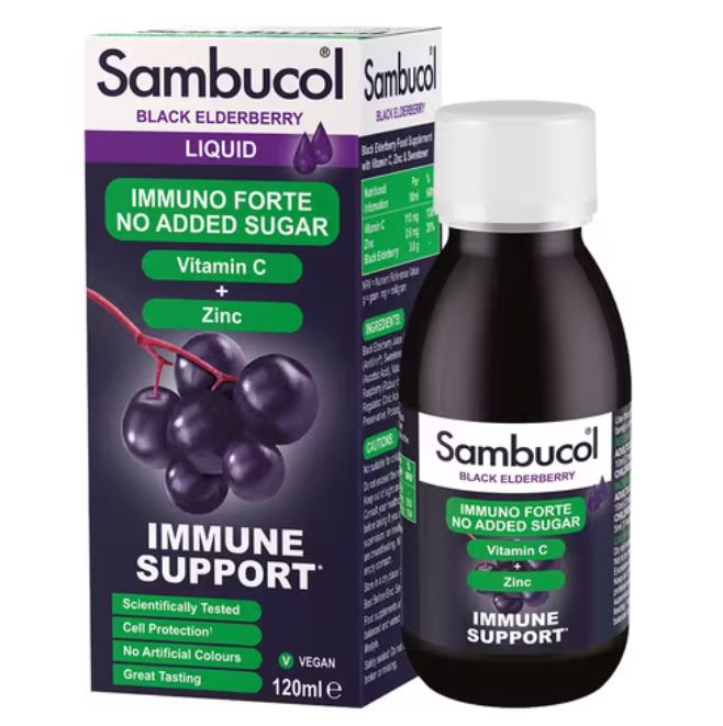 Sambucol Immuno Forte No Added Sugar Vitamin C + Zinc Liquid 120ml