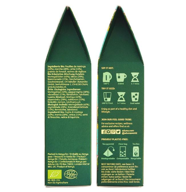 Aduna Cleanse Mint, Nettle & Moringa Organic 15 Tea Pyramids