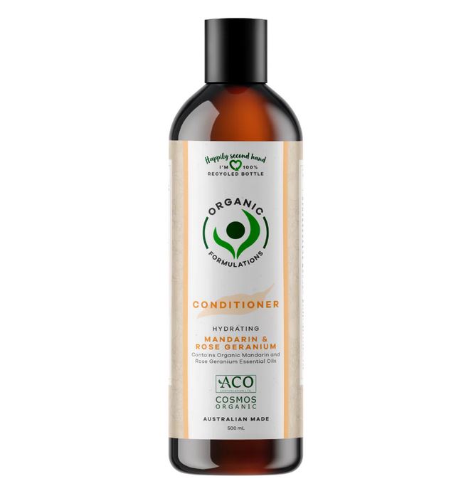 Organic Formulations Mandarin and Rose Geranium Conditioner 500ml | Dry, Brittle Hair