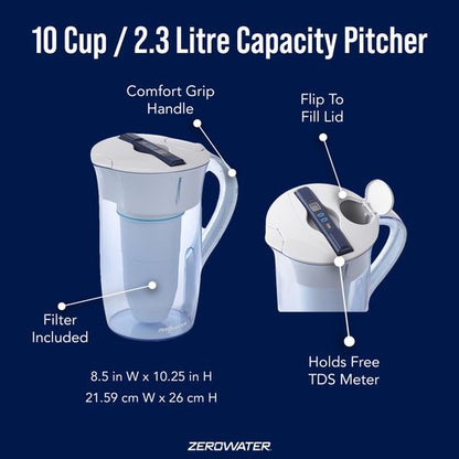 ZeroWater 10-Cup / 2.3 Litre Round Water Filter Jug