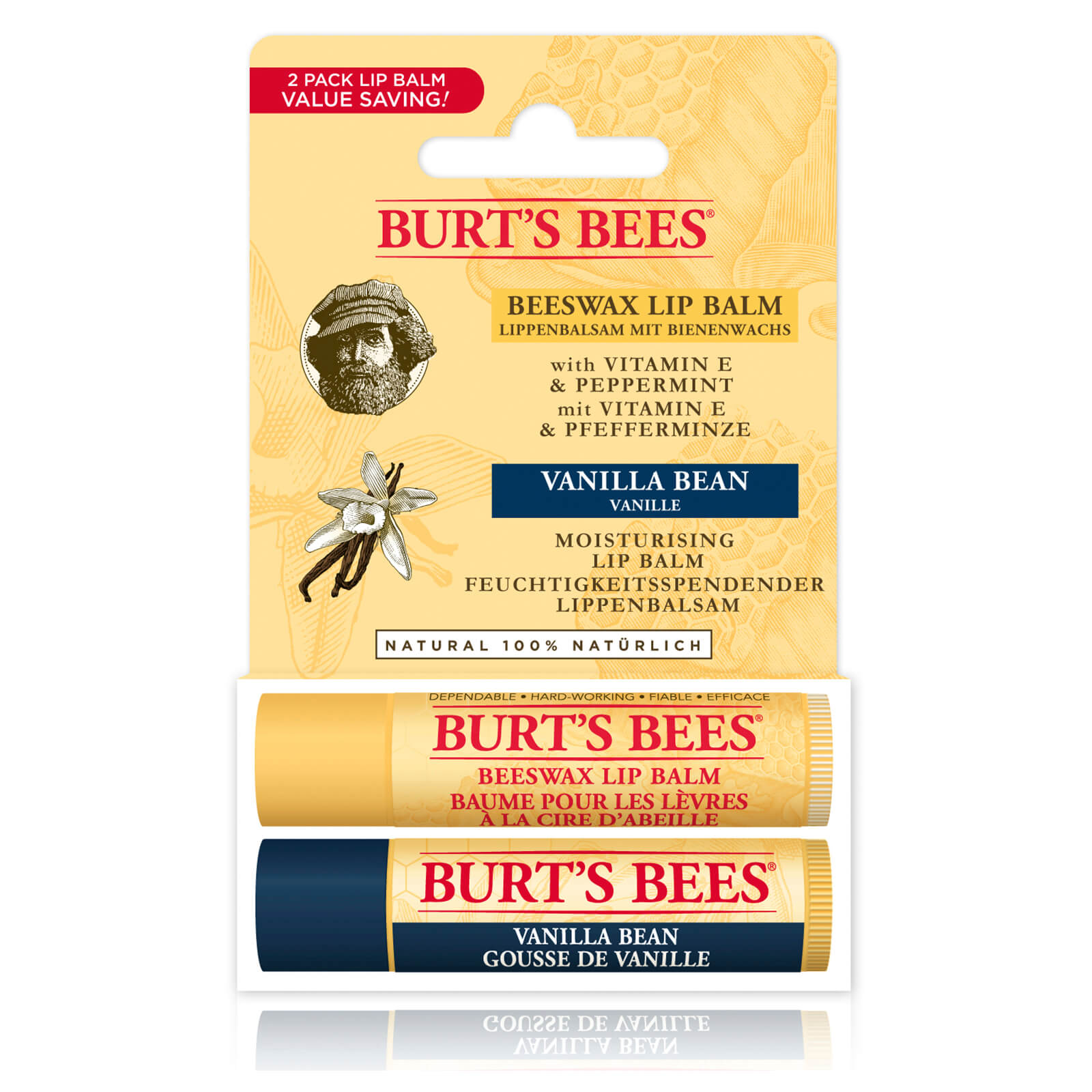 Burts Bees Beeswax &amp; Vanilla Bean Lip Balm 2 Pack