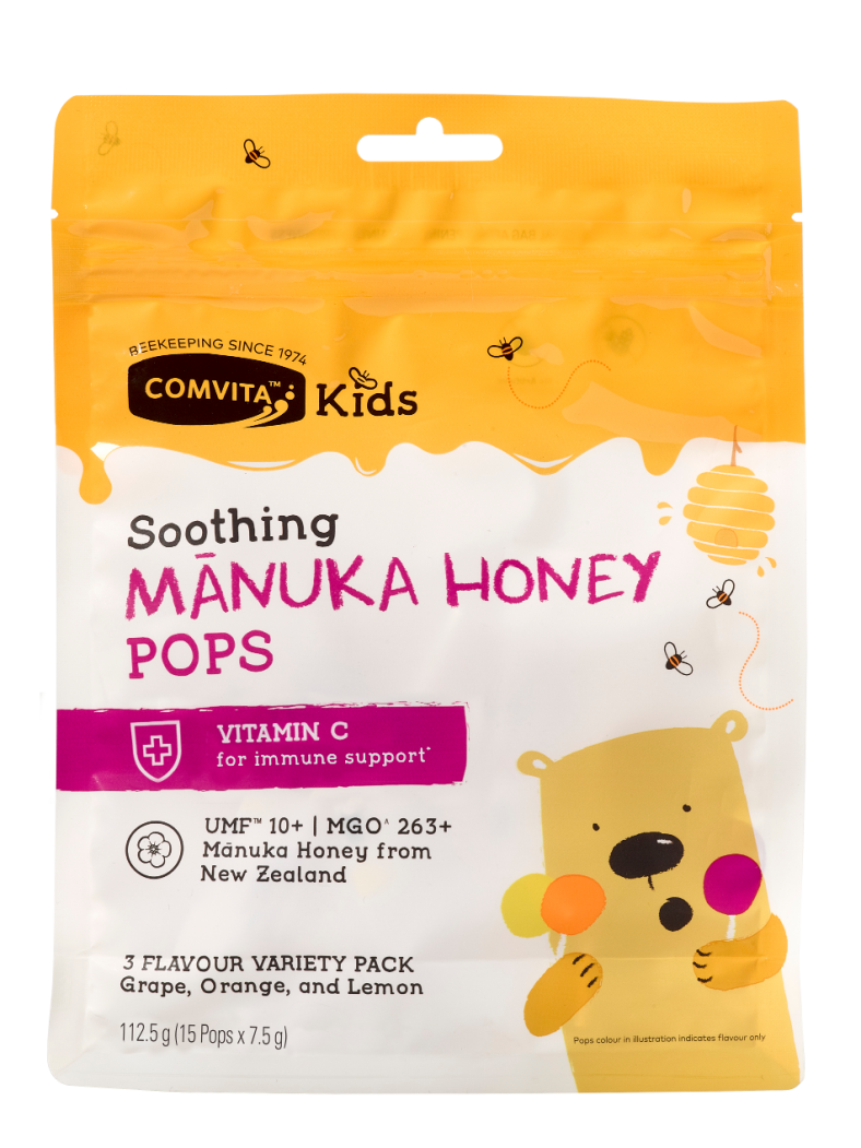 Comvita Soothing Manuka Honey Pops Grape, Orange and Lemon 15&