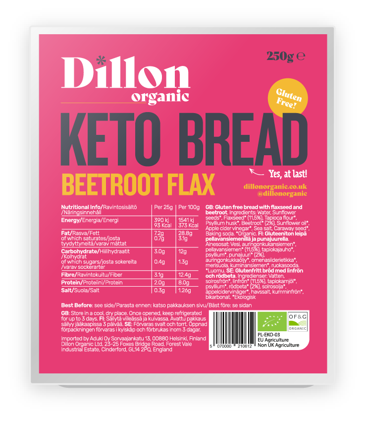 Dillon Organic Keto Bread Beetroot Flax 250g