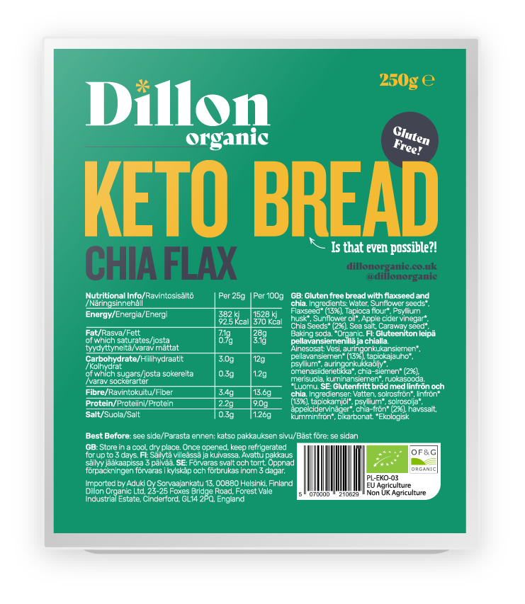 Dillon Organic Keto Bread Chia Flax 250g