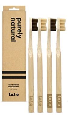 F.E.T.E Bamboo Toothbrushes Purely Natural Set of 4 Medium Bristles