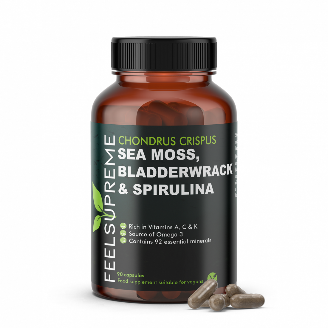 Feel Supreme Sea Moss, Bladderwrack &amp; Spirulina 90 Capsules