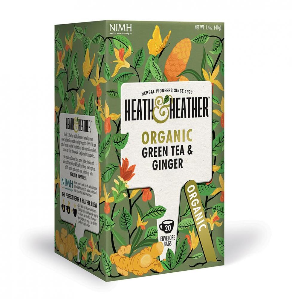 Heath and Heather Organic Green Tea &amp; Ginger 20 Tea Bags