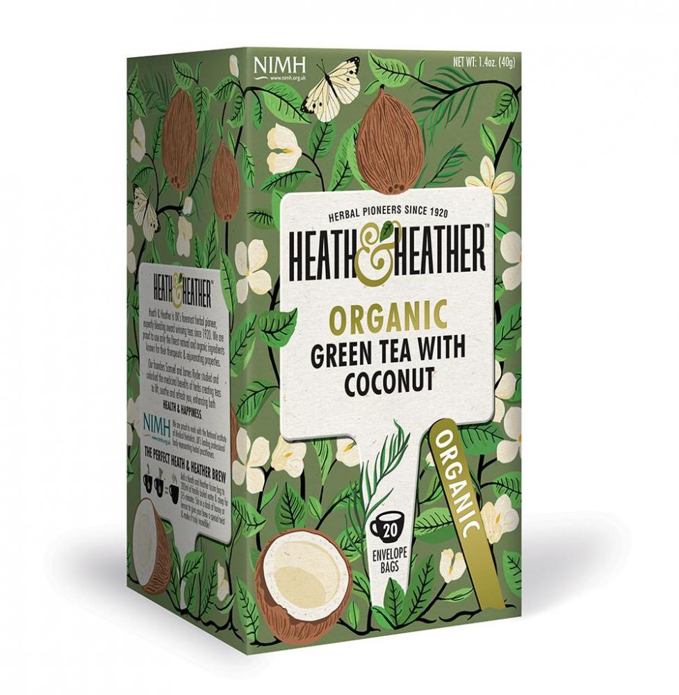 Heath and Heather Organic Green Tea with Coconut 20 Tea Bags