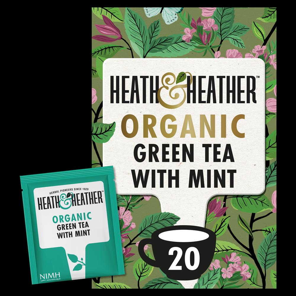 Heath and Heather Organic Green Tea with Mint 20 Tea Bags