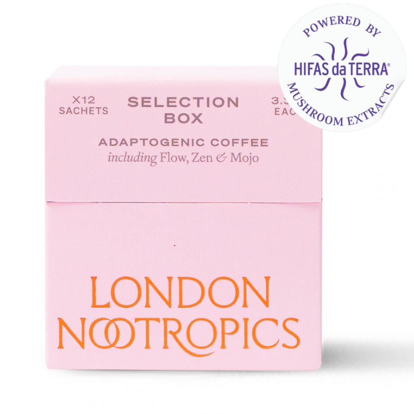 London Nootropics Selection Box Adaptogenic Coffee Flow, Zen &amp; Mojo 12 Sachets (PINK)