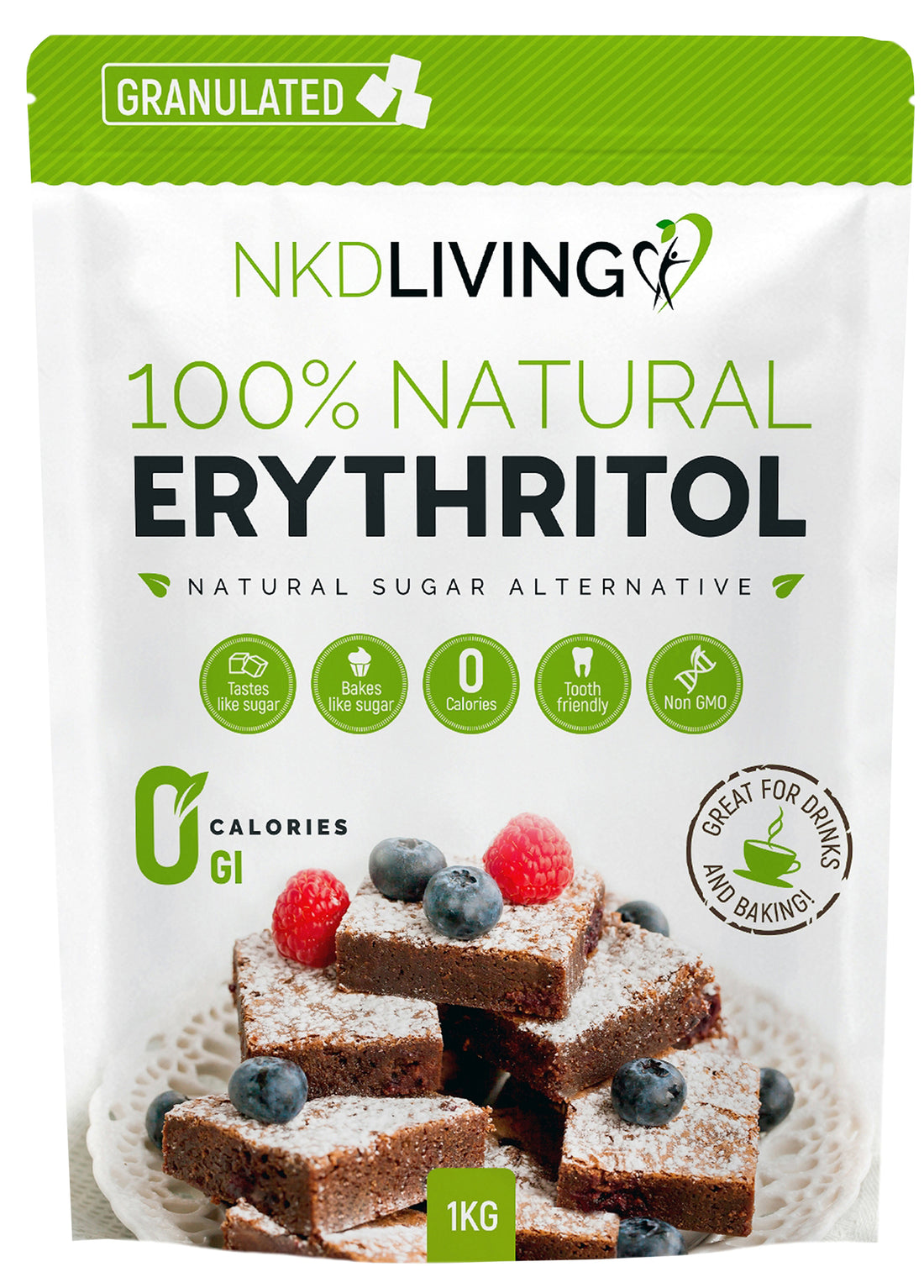 NKD LIVING 100% Natural Erythritol Natural Sugar Alternative 1kg (Granulated)