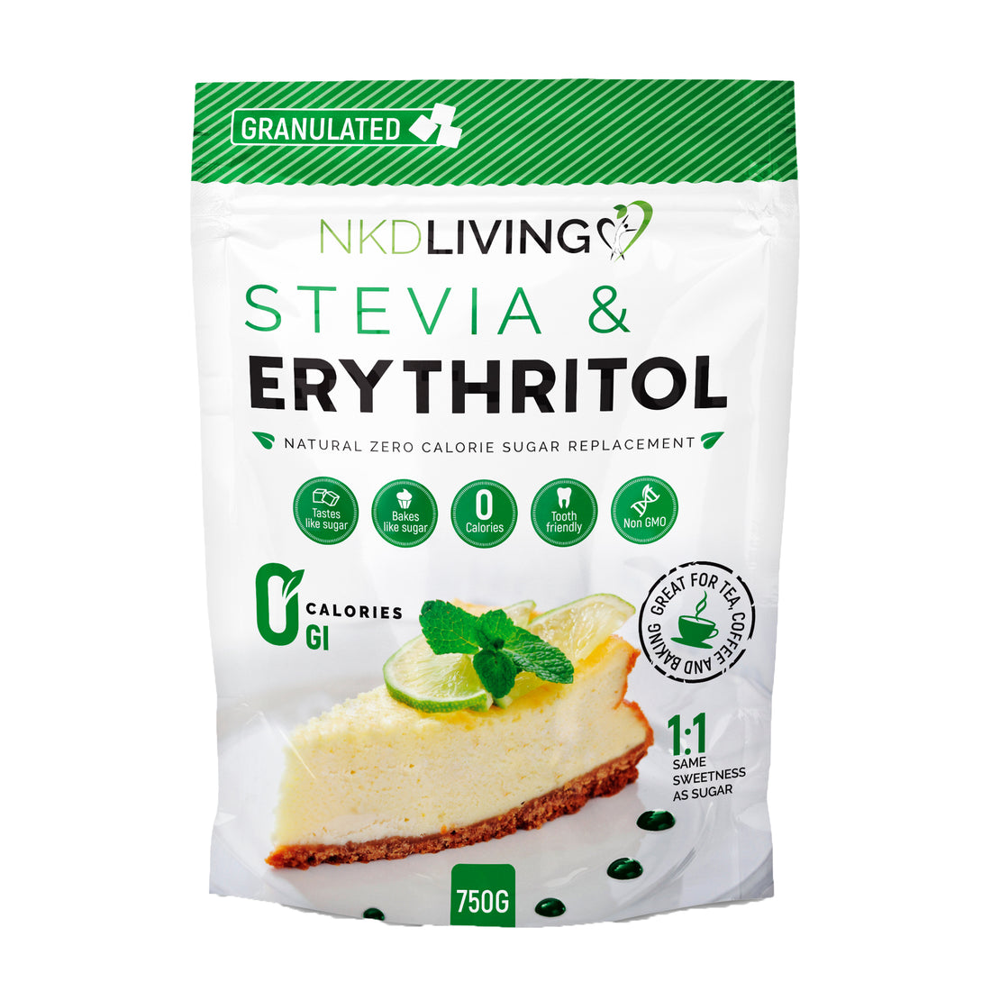 NKD LIVING Stevia &amp; Erythritol Natural Zero Calorie Sugar Replacement 750g