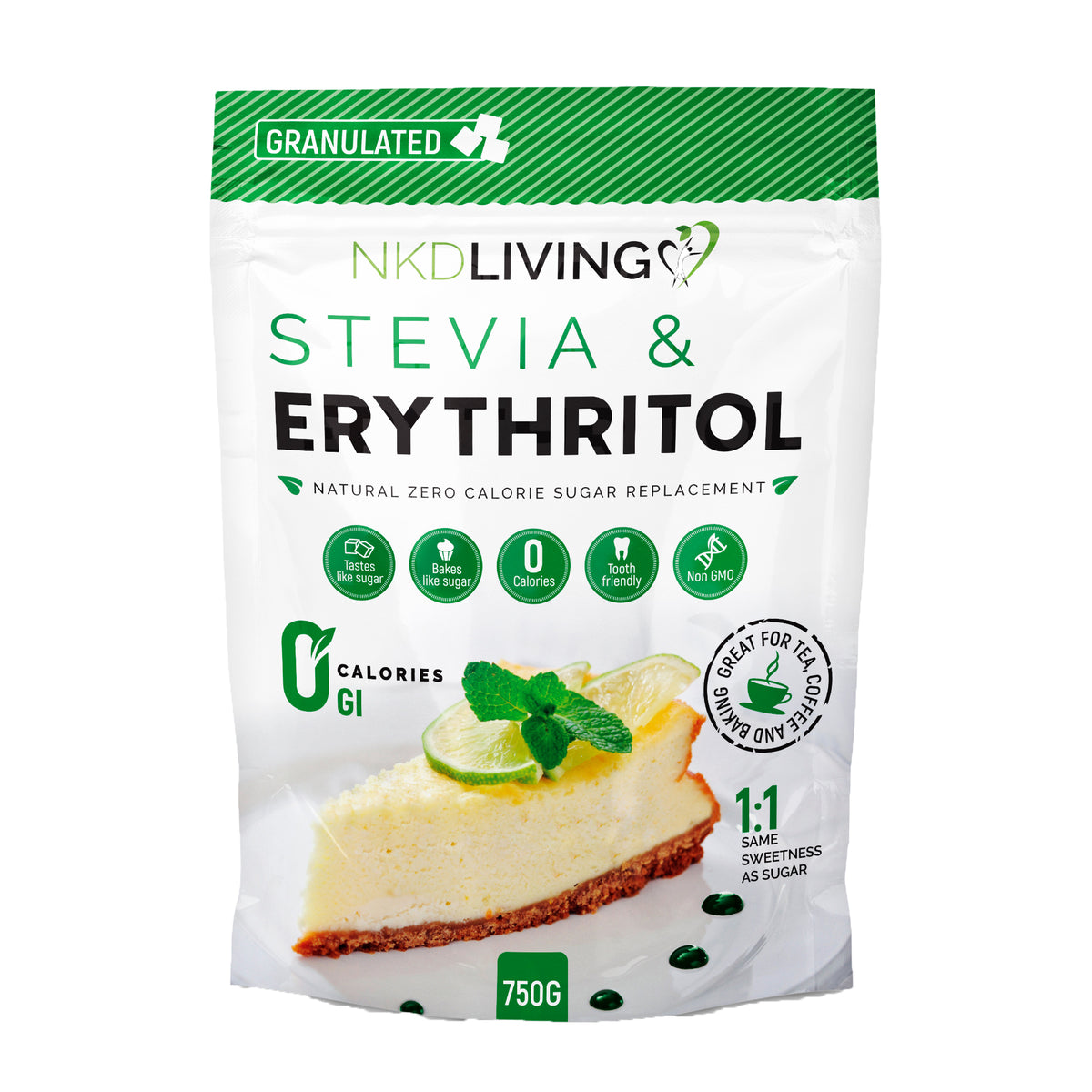 NKD LIVING Stevia &amp; Erythritol Natural Zero Calorie Sugar Replacement 750g
