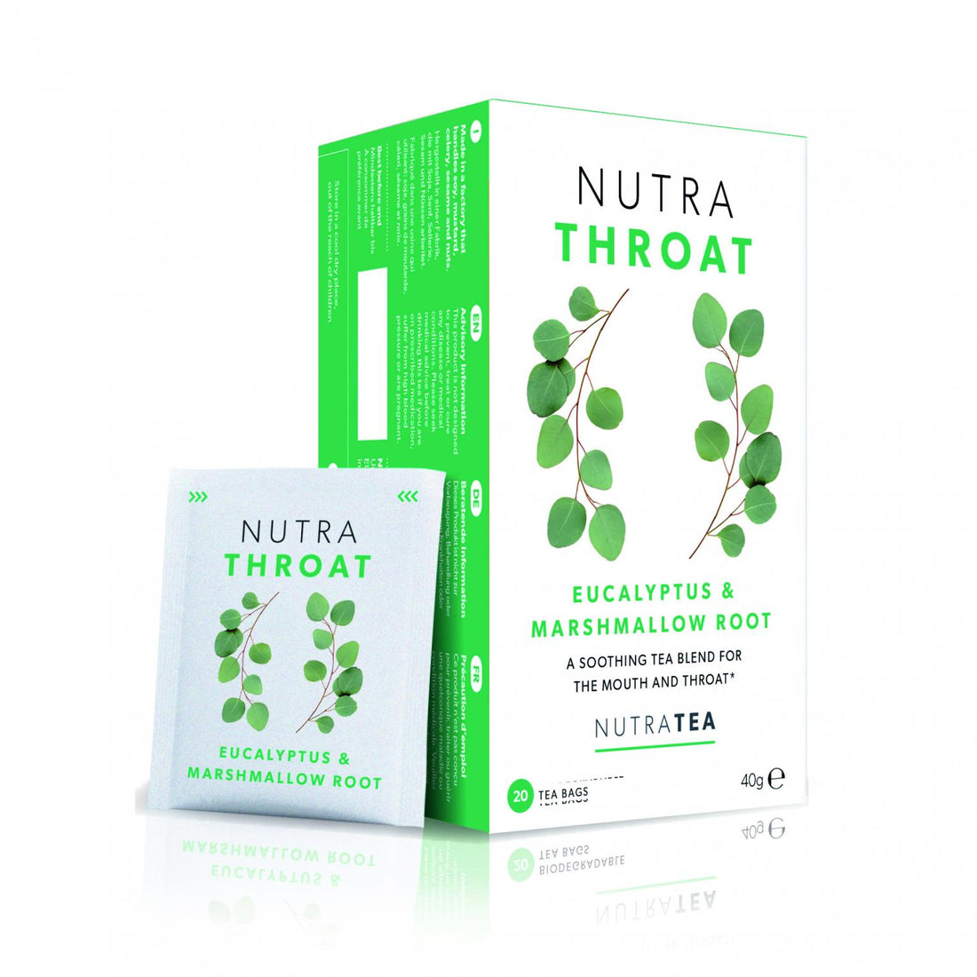 Nutratea Nutra Throat Eucalyptus &amp; Marshmallow Root Tea Bags 20 Tea Bags, 40 g