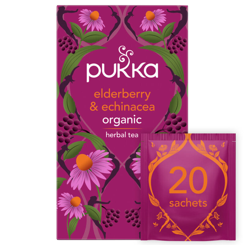 Pukka Herbs Elderberry &amp; Echinacea Organic Herbal Tea 20 Tea Bags