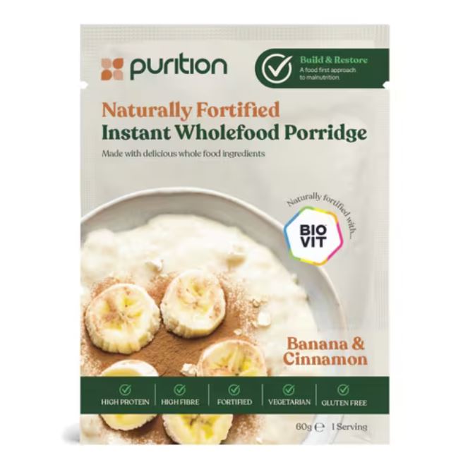 Purition Naturally Fortified Instant Wholefood Porridge Banana & Cinnamon