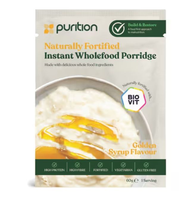 Purition Naturally Fortified Instant Wholefood Porridge Golden Syrup Flavour