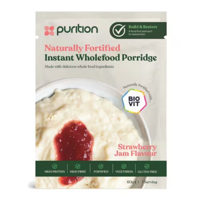 Purition Naturally Fortified Instant Wholefood Porridge Strawberry Jam Flavour
