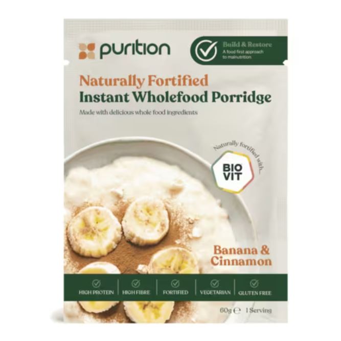 Purition Naturally Fortified Instant Wholefood Porridge Banana &amp; Cinnamon