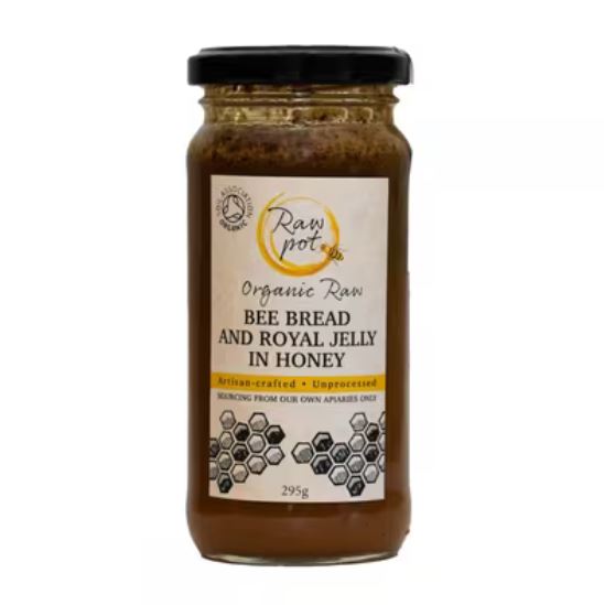 Raw Pot Organic Raw Bee Bread and Royal Jelly in Honey 295g