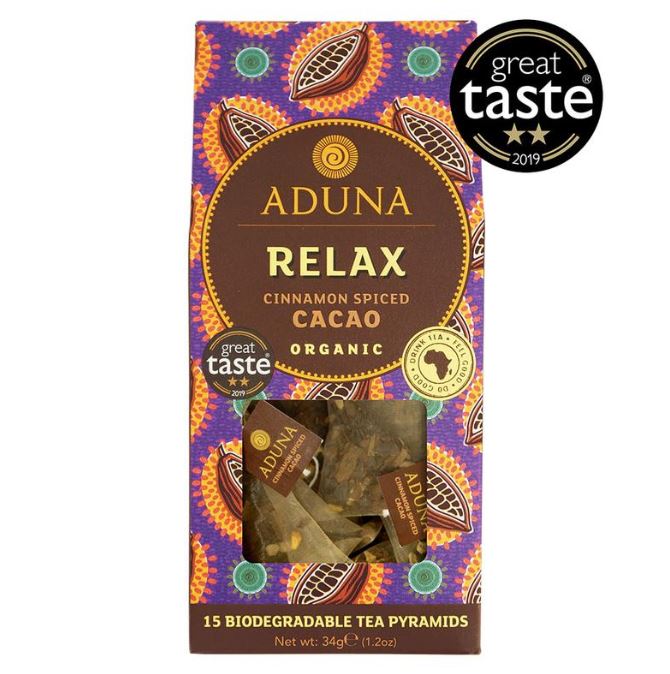 Aduna Relax Organic Cinnamon-Spiced Cacao Tea – 15 Pyramids
