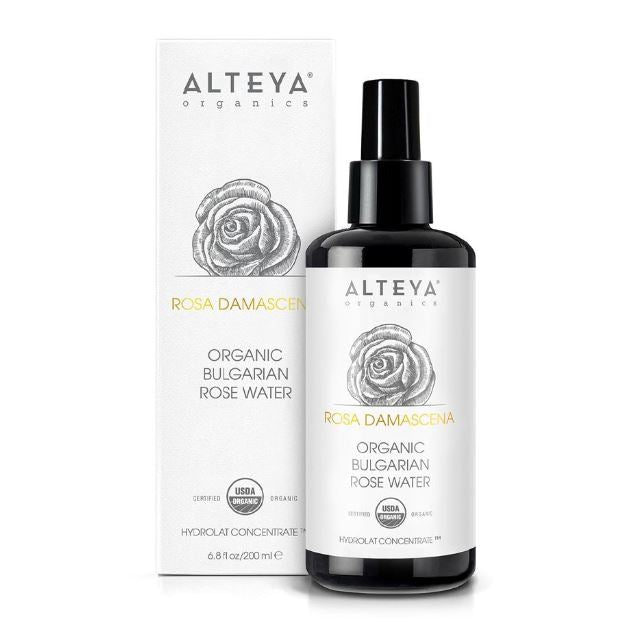 Alteya Rosa Damascena Organic Bulgarian Rose Water 200ml (Violet Glass Spray Bottle)