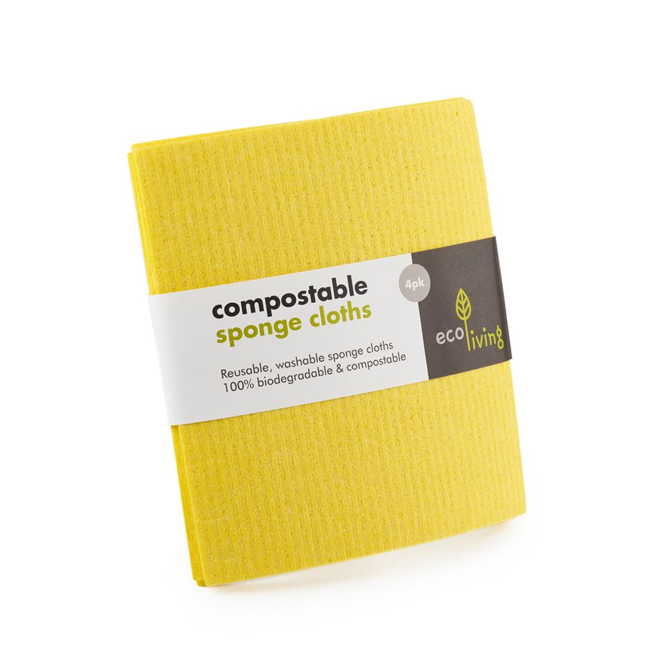 ecoLiving Compostable Sponge Cloths (4 Pack) (Plain Yellow)