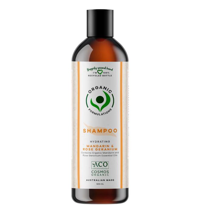 Organic Formulations Mandarin and Rose Geranium Shampoo 500ml | Dry, Brittle Hair
