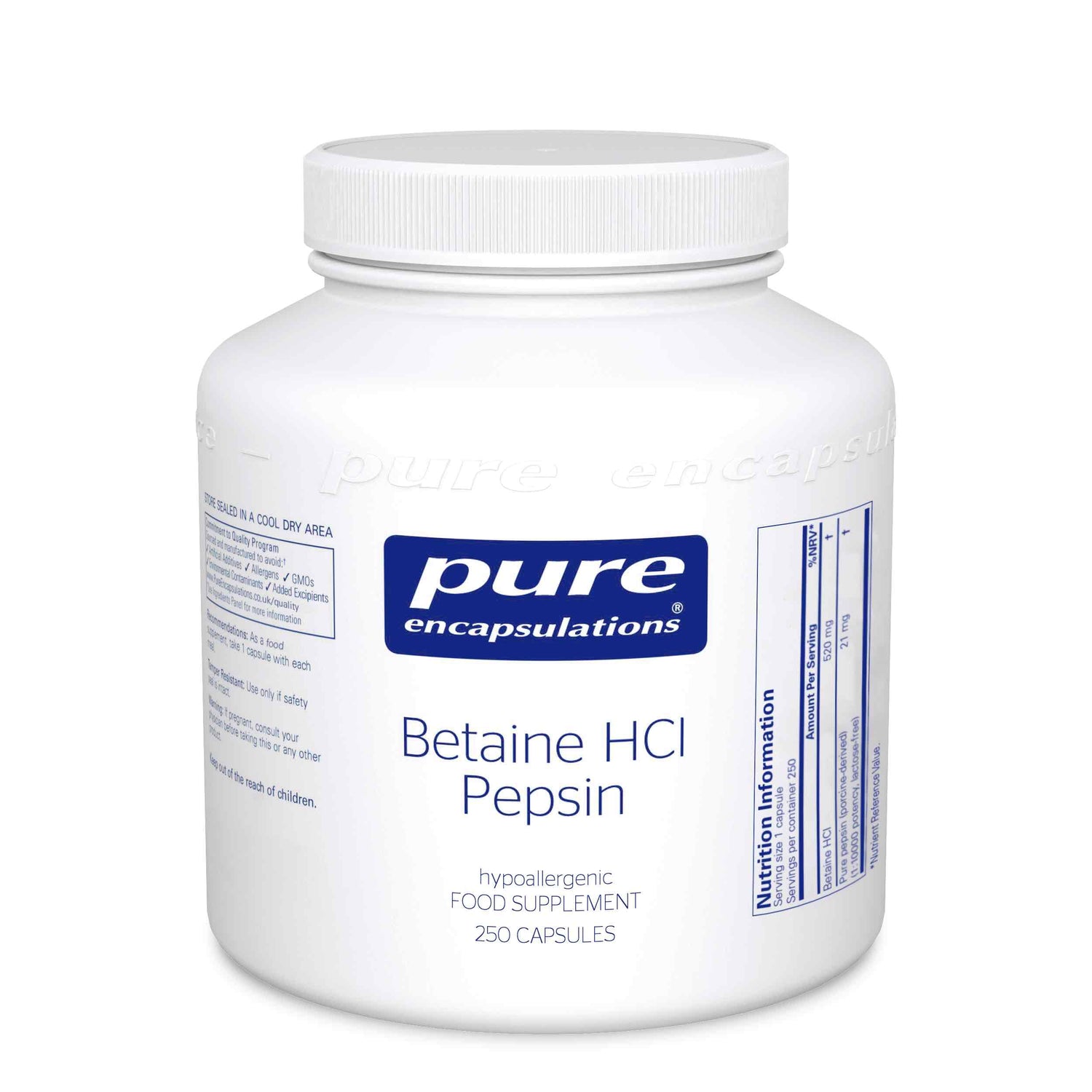 Pure Encapsulations Betaine HCl Pepsin 250&