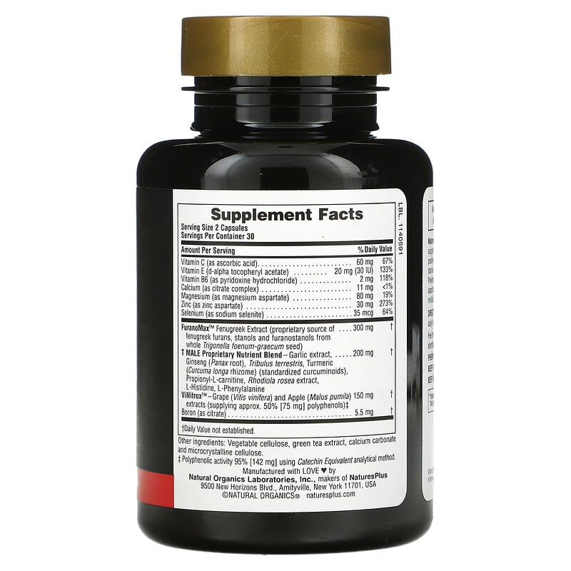 NaturesPlus T Male Testosterone support for men 60 vegetarian capsules